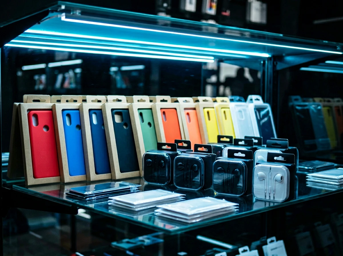 Étagère d'accessoires téléphoniques avec éclairage LED bleu